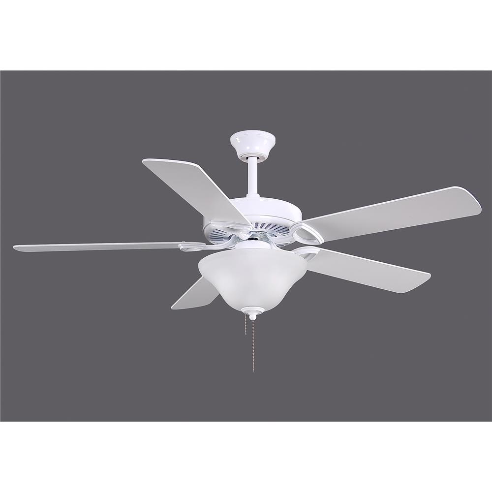 Atlas AM-USA-WH-42-LK America Ceiling Fan in Gloss White with Reversible White/Light Oak Wood Tone Blades